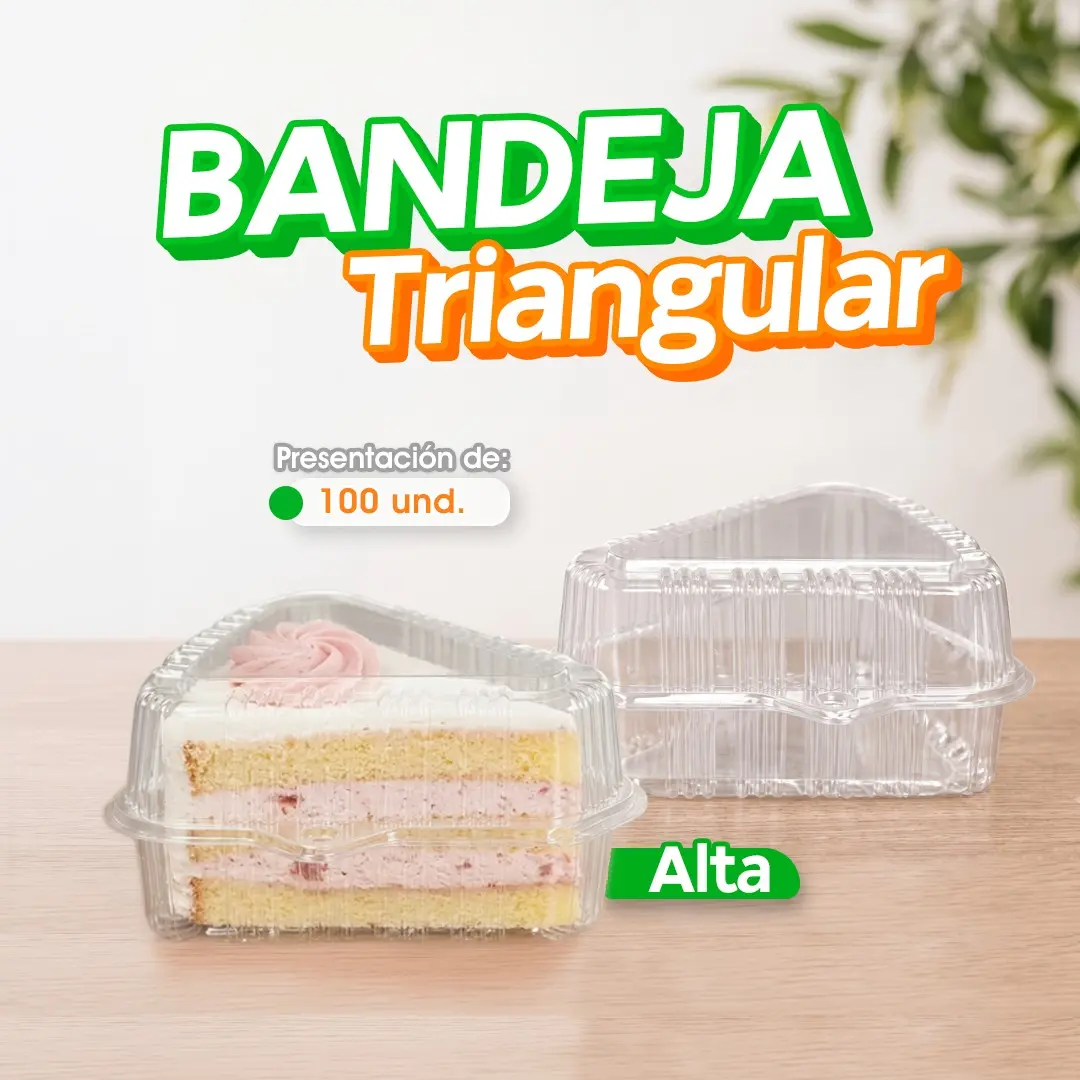 Bandeja triangular 5x5 para repostería, postres y presentación de alimentos. Entra esta y más estilos de bandejas transparentes en Cosquisa.
