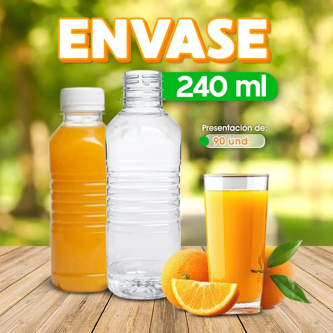 Envase plástico de 240 ml para almacenamiento y venta de líquidos alimenticios, concentrados, jugos y salsas para negocios de alimentos en Honduras.