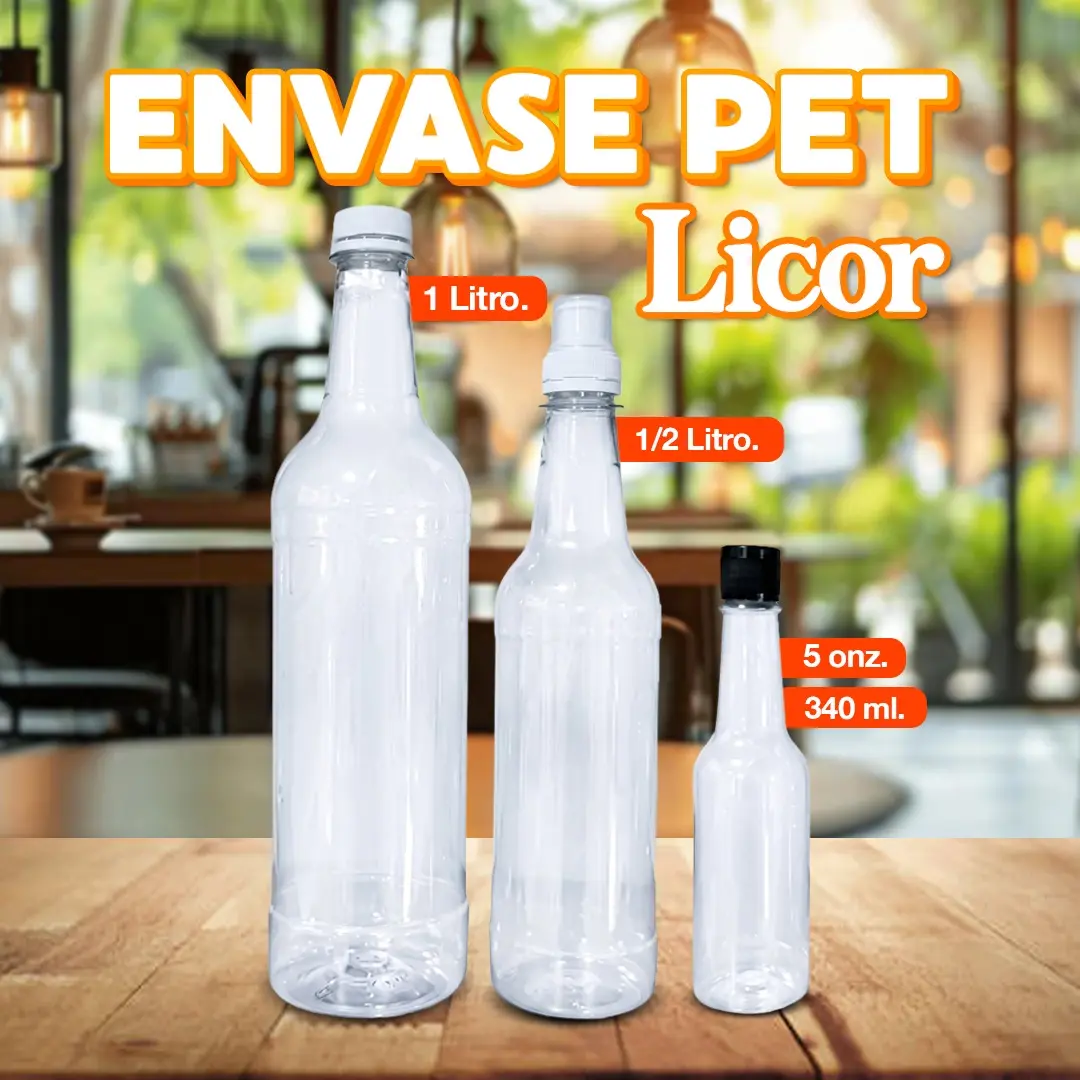 Bote pet Licor en diferentes diseños para bebidas, disponibles en Cosquisa Honduras.
