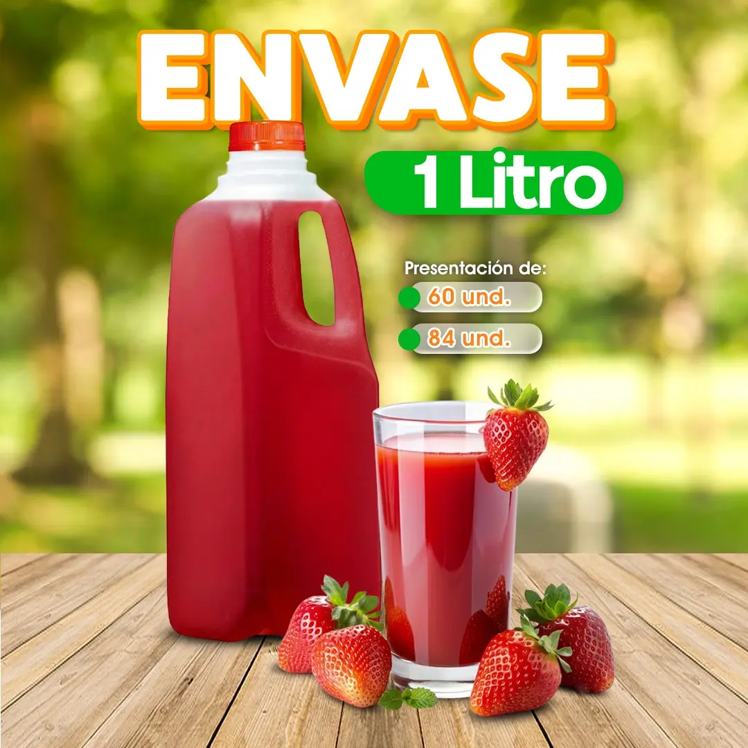 Envase plástico de un litro para almacenamiento y venta de líquidos alimenticios, concentrados, jugos y salsas para negocios de alimentos en Honduras.